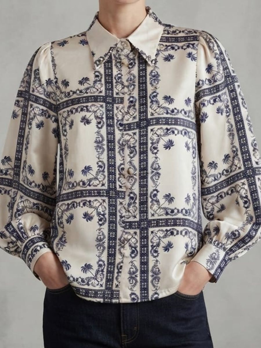 flawer printed satin formal shirt